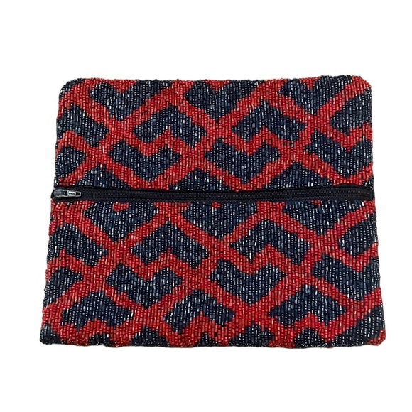 Moyna blue and red fully beaded clutch purse night out formal - Picture 4 of 6